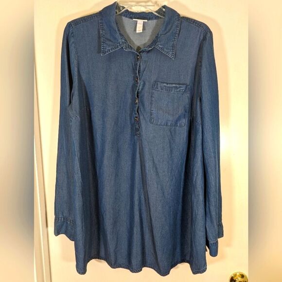 Isabel Maternity Blue Denim Jean Shirt Dress Size Large - Picture 1 of 7